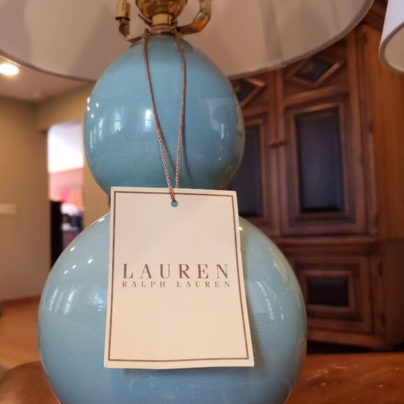 NWT Rare Aqua Color Ralph Lauren Petite Double Gourd Pair of Lamps - Picture 13 of 16